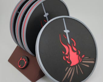 Bonfire Drink Coaster Set with Stand | Dark Souls Inspired