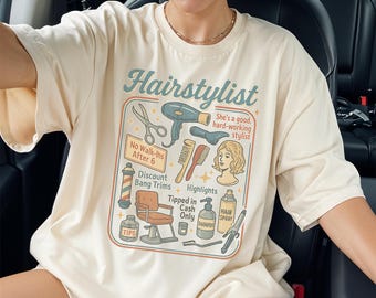Frisörskjorta, retro frisörskjorta, examenspresenter för kosmetologer, frisör-t-shirt, hårstylist-t-shirt, present till frisörvän