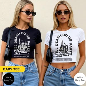 Bride Or Die Funny Bachelorette Baby Tee Shirt – Til Death Do Us Party! Get ready to party like it’s your last night alive with our Bride Or Die bachelorette shirts! Perfect for a Halloween bachelorette party, these spooky, gothic bachelorette shirts are made for brides and their crew who love a little edge with their celebration. Featuring a skeleton bride design, this tee is ideal for a punk bachelorette, themed girls’ trip, or a night out where the motto is Til Death Do Us Party!