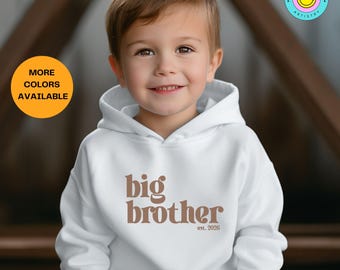 Sudadera para niños pequeños "Hermano Mayor Est 2026" Anuncio de nuevo bebé Sudadera infantil retro linda Regalo para hermano mayor Sudadera con capucha Anuncio de hermano