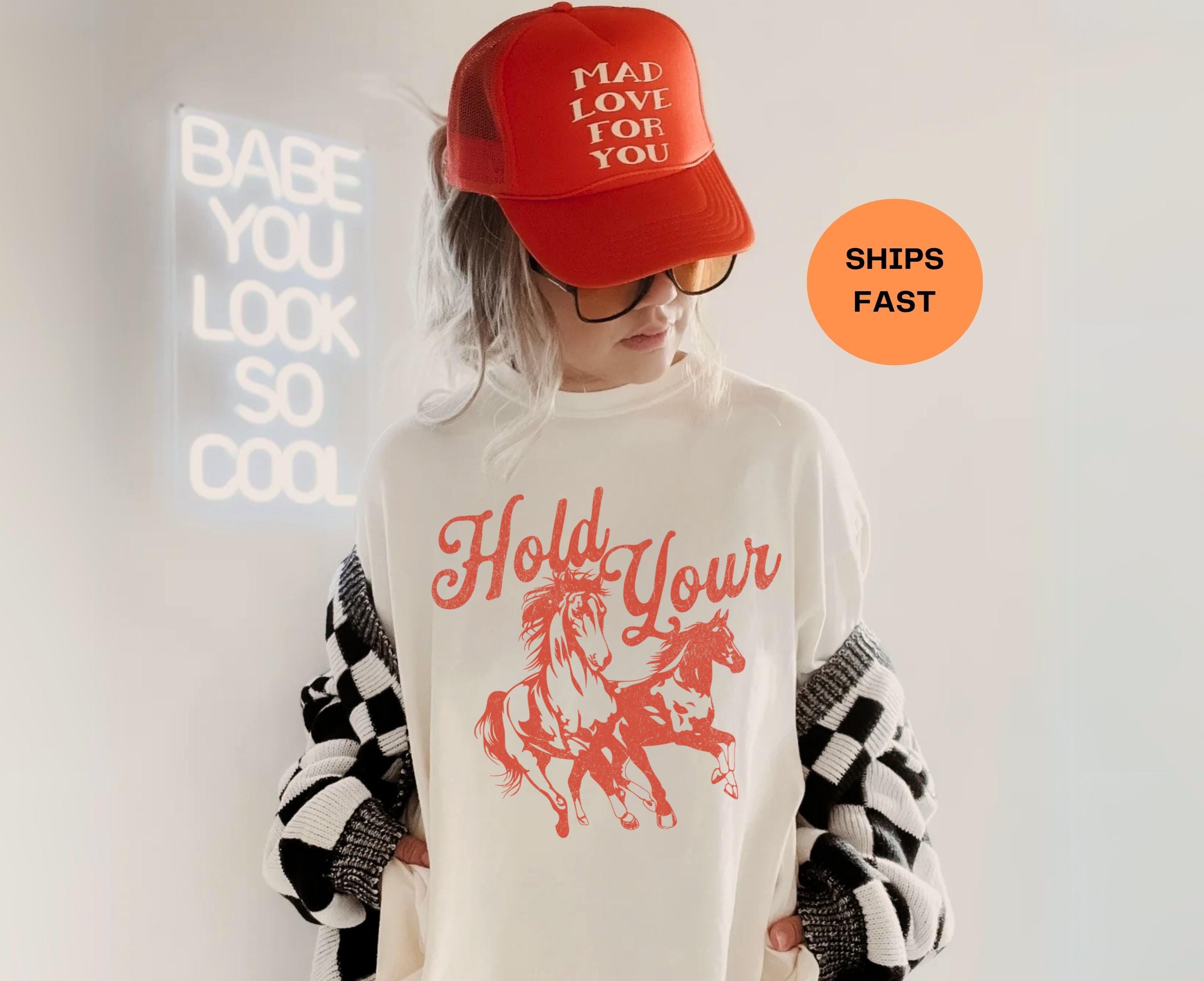 Hold Your Horses Shirt, Funny Horse Tshirt, Trendy Cowgirl Shirt, Western Cowboy Shirts for Women, Oversized Graphic Tee, Meme T-shirt