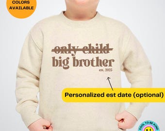 Big Brother Sweatshirt Toddler Sweatshirt Only Child Big Brother Gift Brother Pregnancy Announcement Baby Announcement Big Brother Pullover