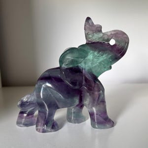Rainbow Fluorite Elephant Carving | Polished Crystal | Home Decor