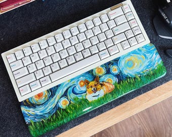 Corgis Handgelenkauflage, personalisierte Van Gogh Tastatur Handgelenkauflage zur Schmerzlinderung, Gaming Tastaturauflage Anti-Rutsch-Pad
