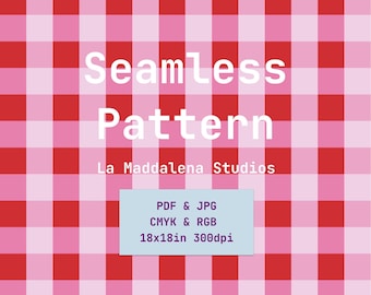 Pink Red Gingham Seamless Surface Pattern, Check Seamless Pattern, Checkered Fabric, Digital Paper, Wallpaper, Buffalo plaid check