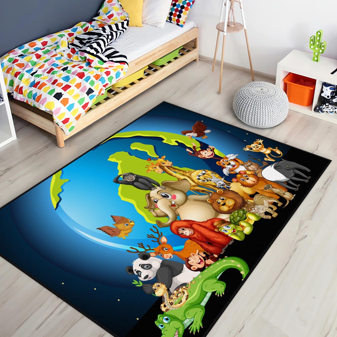 Animals in the Jungle,lion Print Kids Room Rug,giraffe Figured Baby ...