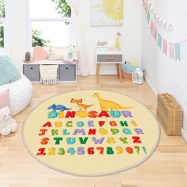 Letter Carpet, Number Kids Rug, Dinosaur Figure Educational Rug, Kids ...