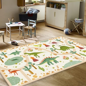 Dinosaur Round Rug,Kids Non-Slip Rectangular Rug,Dinosaur Themed WashableKidsRoom Rug,Best Jurassic Kids Rug,Volcano DinosaursChildren's Rug