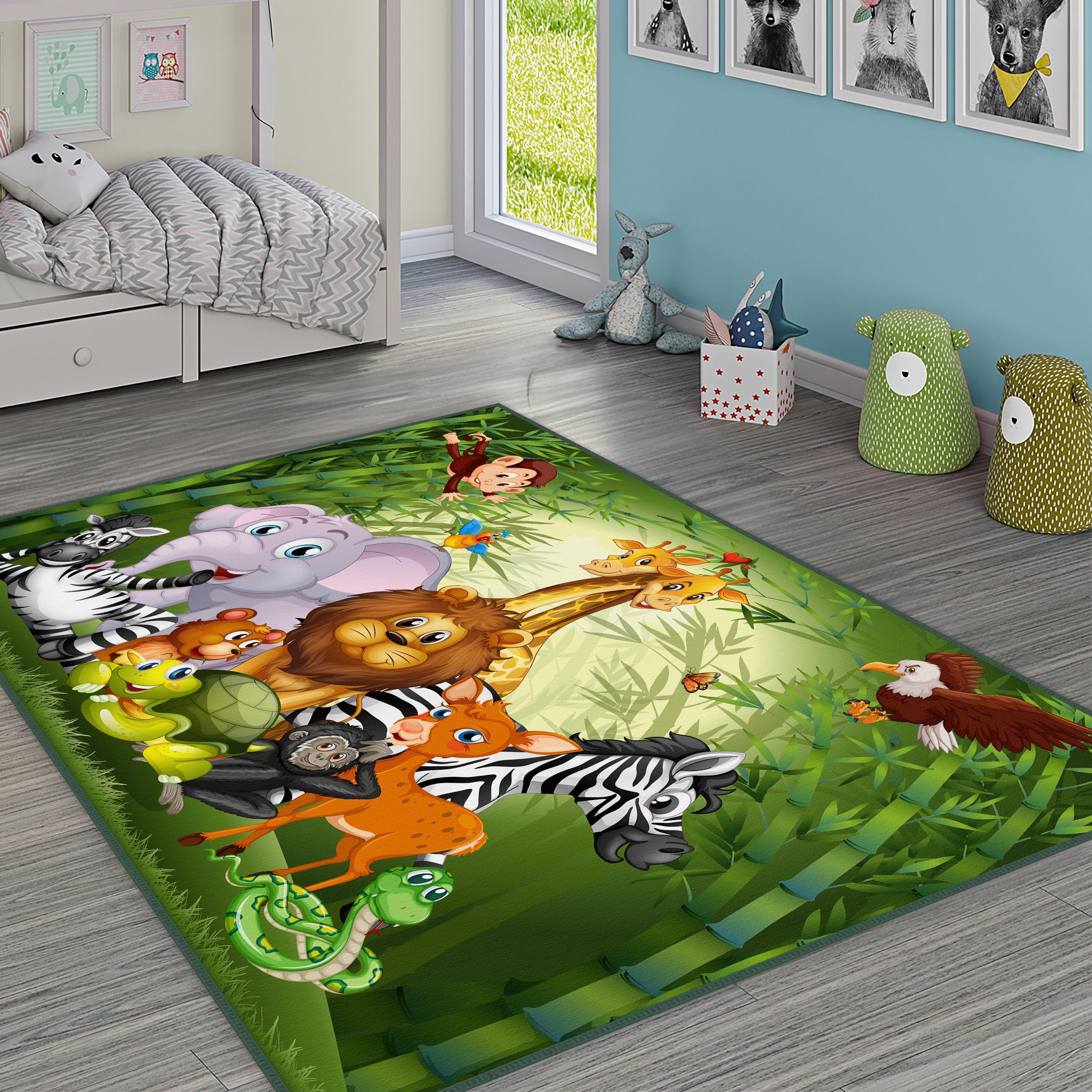 Animals in the Jungle,lion Print Kids Room Rug,giraffe Figured Baby ...