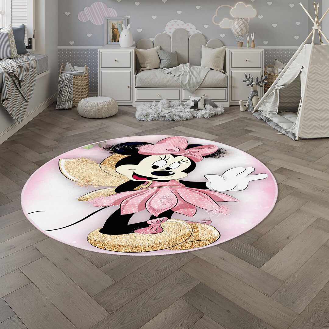 Pink Minnie Mouse Rug,round Rug, Kids Room Rug, Baby Room Decor ...