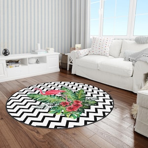 Flamingo Pattern Area Rug, Pink Rose Rug, Black and White Rug, Pink Flamingo Carpet, Geometric Rug, Summer Home Decoration Area Rug, Gift