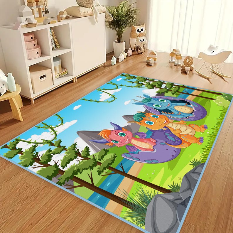 Dragon Car Rug Dragon Kids Rug, Colorful Dragon Pattern Rug, Green Dragon Rug, Dragons ...