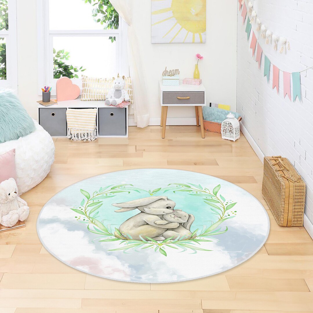 Cute Rabbits Kids Rug,bunny Themed Children's Rug, Baby Playroom ...
