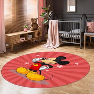 Red Mickey Mouse Rug,Round Rug, Kids Room Rug, Baby Room Decor, Popular Rug, Nursery Rug, Gift For Kids, Non-slip Rug,Cute Mickey Mouse Rug