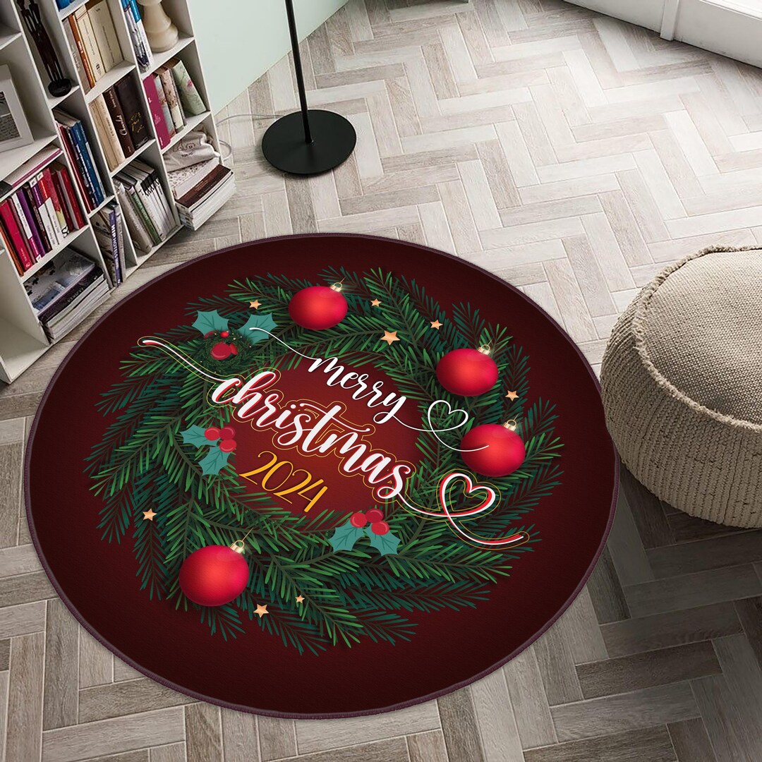 Christmas Round Rug, New Year Carpet, Christmas Pattern Rug, Merry ...