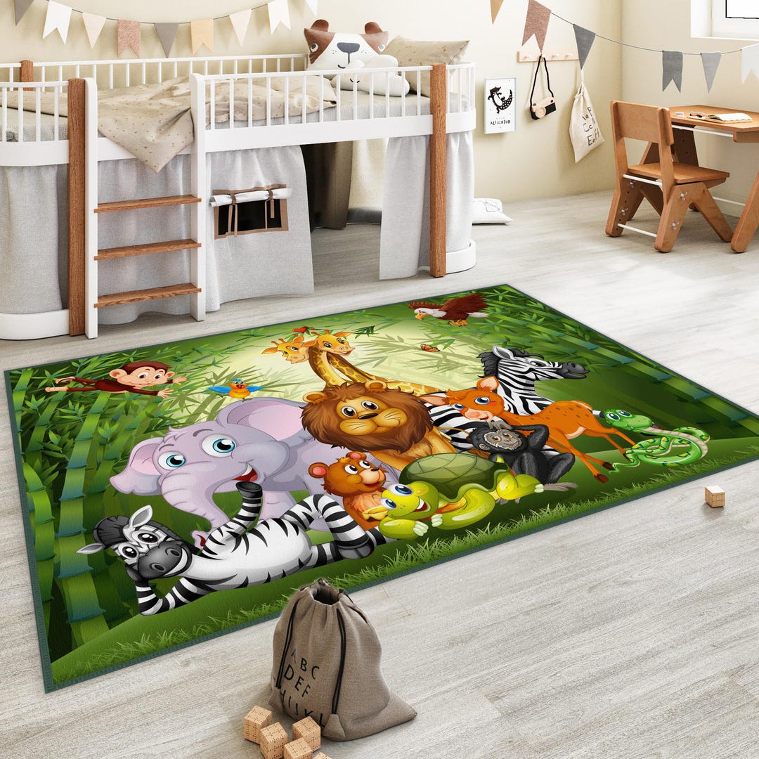 Animals in the Jungle,lion Print Kids Room Rug,giraffe Figured Baby ...