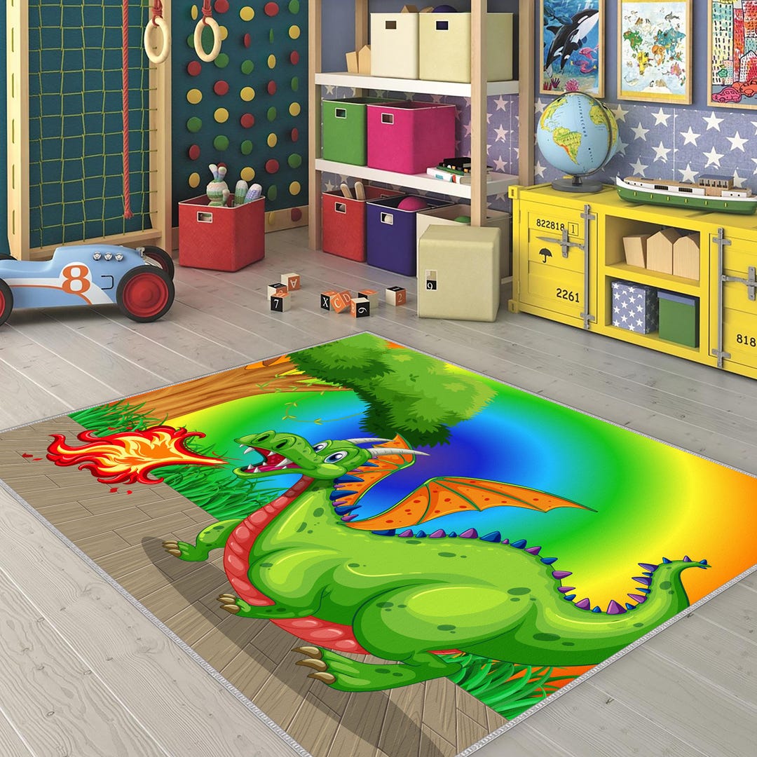 Dragon Kids Rug, Green Dragon Pattern Rug,baby Dragon Rug,boy Dragon ...