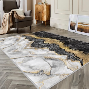 Gold Gray and Black Marble Area Rug, Modern Living Room Decor,Contemporary Abstract Area Rug, Abstract Rug,Modern Area Rug,Stylish Floor Rug