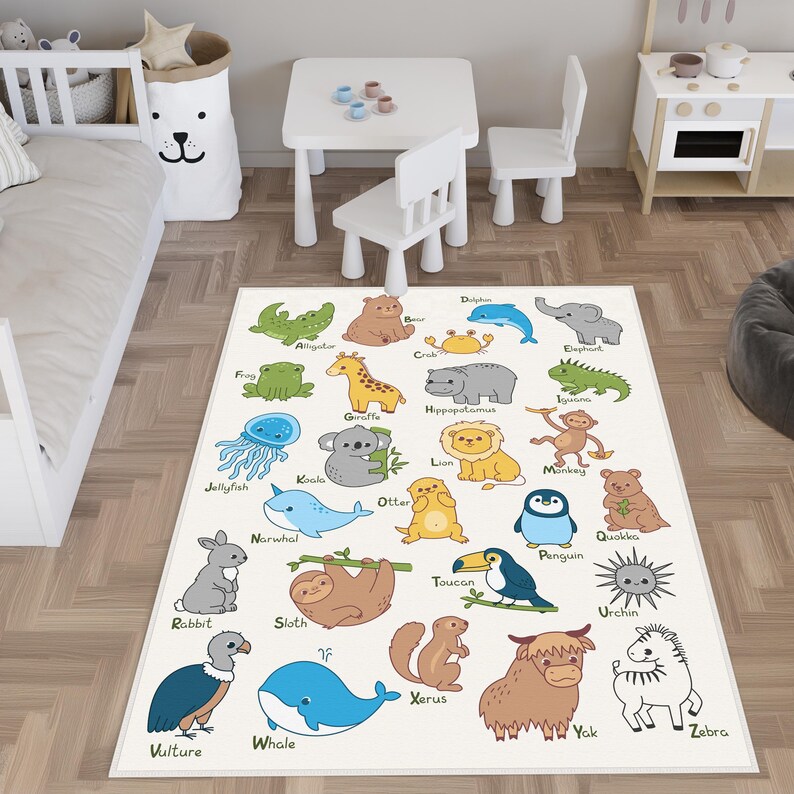 Animal Pattern Rug, Soft Nursery Carpet, Washable Rug, Gift for Kids