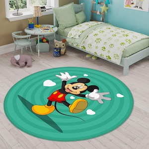 Green Mickey Mouse Rug,Round Rug,Kids Room Rug, Baby Room Decor, Popular Rug, Nursery Rug, Gift For Kids, Non-slip Rug,Cute Mickey Mouse Rug