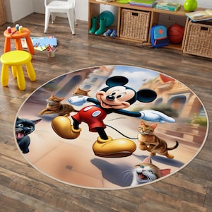 Mickey Mouse and Cat Rug ,Round Rug,Kids Room Rug,Baby Room Decor,Popular Rug,Nursery Rug, Gift For Kids,Non-slip Rug,Cute Mickey Mouse Rug