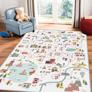 City Pattern Rug,Ultra Soft Kids Play Rug,Rug For Kids Room, Home Pattern Rug, Nursery Rug,Home Kids Decor, Rainbow Rug,Road Carpet, Gift