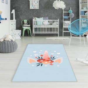 Blumen Teppich, Muster Teppich, Kinderzimmer Teppich, Kinderzimmer Teppich, Babyzimmer Teppich, Geschenke für Kinder, Kinder Spielmatte, Kinderzimmer Dekor, Blau Kinderteppich
