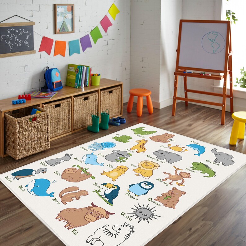 Animal Pattern Rug, Soft Nursery Carpet, Washable Rug, Gift for Kids
