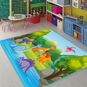 Dinosaur World Kids Carpets, Non-Slip Kids Room Rug, Land Of Dinosaur Carpet, Jurassic Playmat, Trex Crawling Carpet, PlayMat, Cute Dino Rug