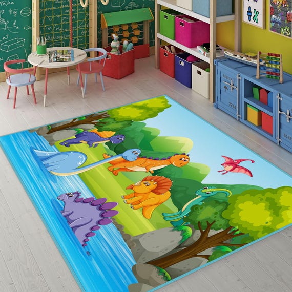 Dinosaur World Kids Carpets, Non-slip Kids Room Rug, Land of