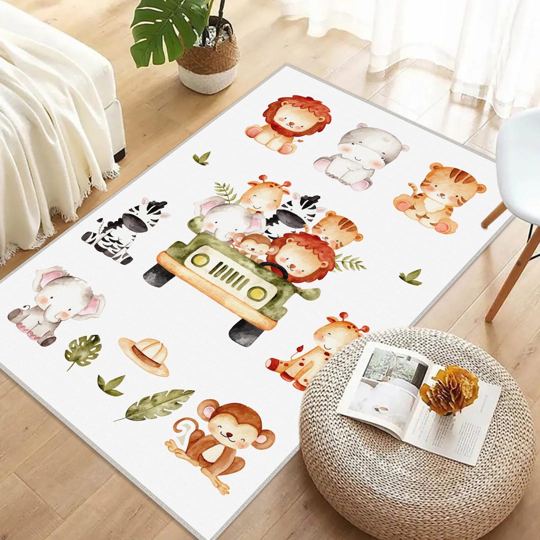Animals in the Jungle,lion Print Kids Room Rug,giraffe Figured Baby ...