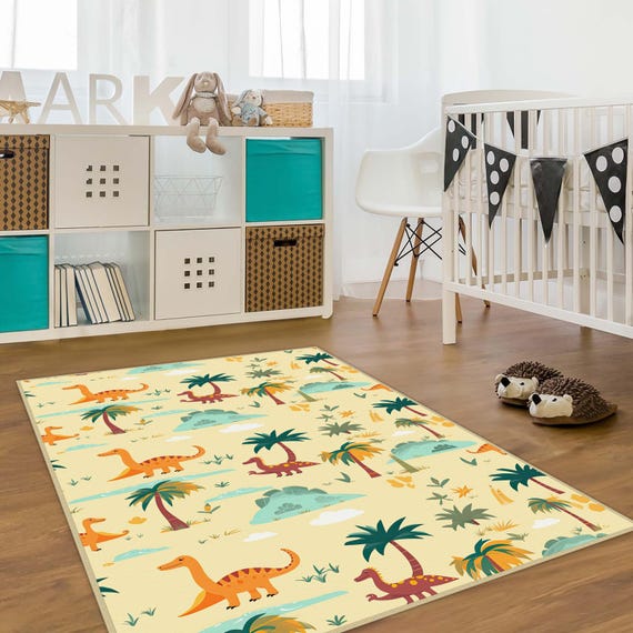 Dinosaur Rug, Dinosaur Pattern Nursery Rug, Play Rug, Dinosaur