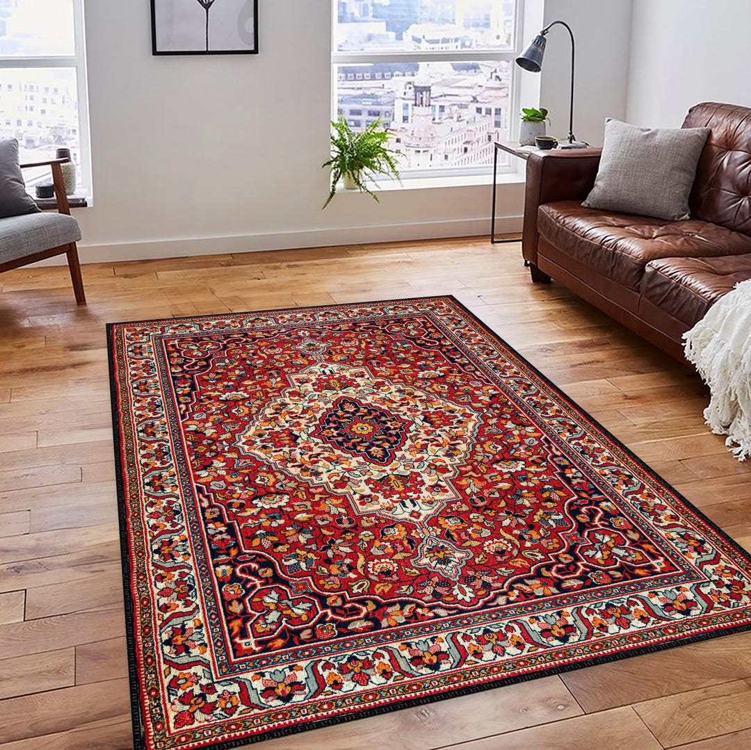 Red Vintage Style Rug,room Rug ,oriental Living Room Rug,ethnic Anti ...