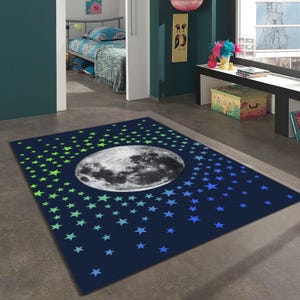 Alfombra de luna, alfombra con decoración de luna, alfombra de luna llena, alfombra con patrón de luna, alfombra para sala de estar, alfombra con estrellas, alfombra con decoración de luna, alfombra con decoración espacial, alfombra para habitación de niños