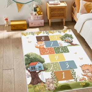 Hopscotch Teppich, personalisierbar Kinder Teppich, Spielmatte für Kinder,Kinderzimmer Teppich, waschbar, rutschfeste Spielmatte, Kinderkarten, Kinderzimmer Teppich, lustige Spielmatte
