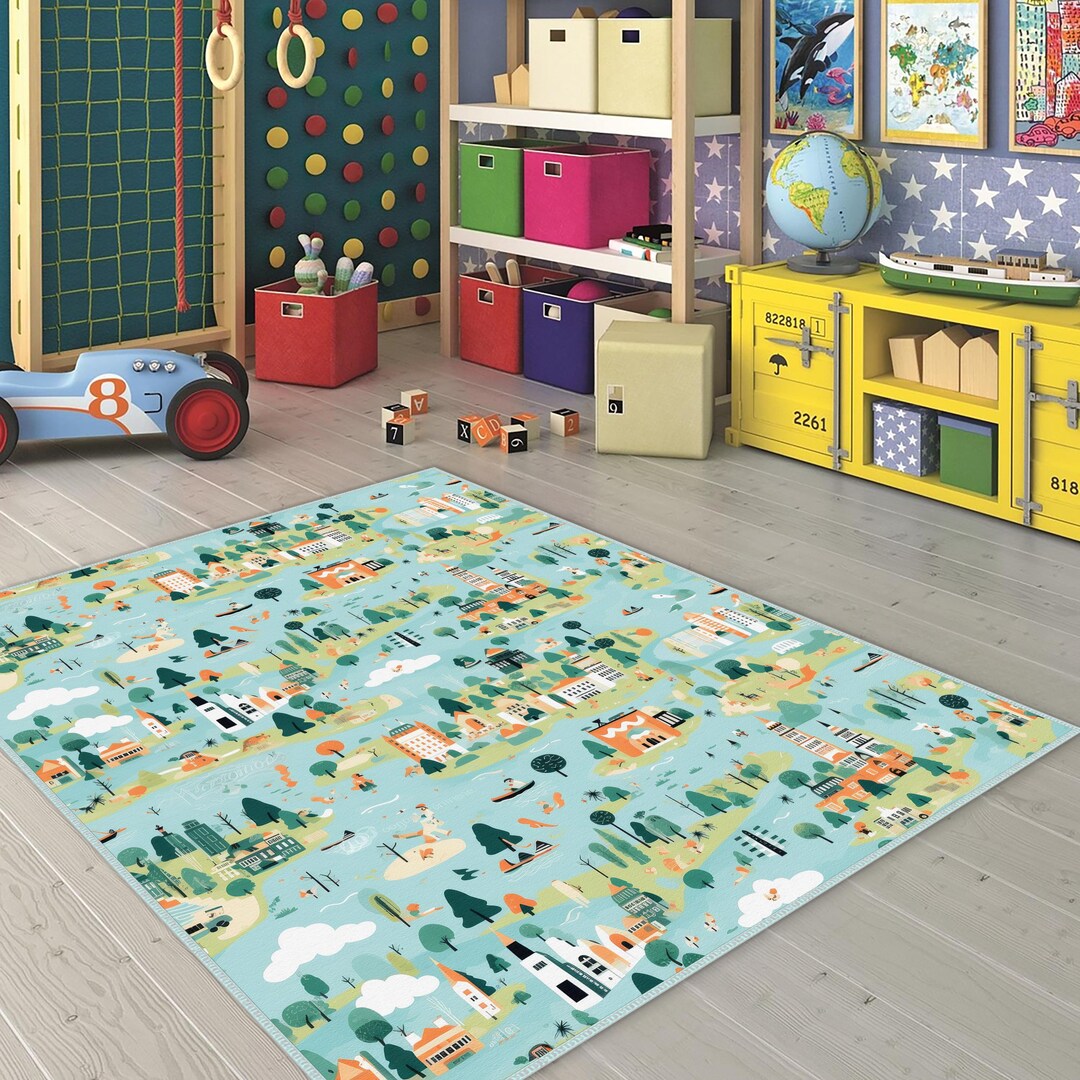City Kids Rug, Road Playground Carpet, Ultra Soft Nursery Kids Rug ...