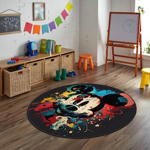Mickey Mouse Carpet,Round Rug,Kids Room Rug, Baby Room Decor,Popular Rug, Nursery Rug, Gift For Kids, Non-slip Rug,Colorful Mickey Mouse Rug