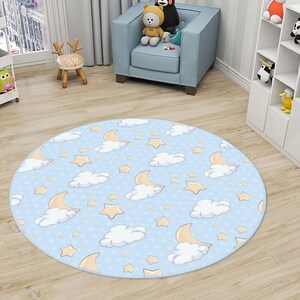 Star Pattern Kids Rug,Blue Kids Rug Nursery Rug,Sleeping Moon Rug,Clouds Pattern KidsRug,Blue Moon Kids Carpet,Soft Baby Rug,Custom Kids Rug