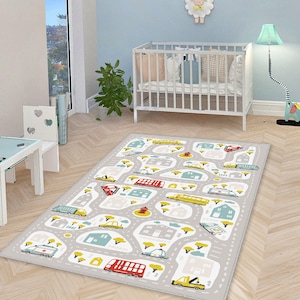 City Road ultrazacht kinderspeelkleed, kinderkamertapijt, speelkleed, kinderkamerkleed, kinderdecor, regenboog kindertapijt, autospeelkleed voor kinderkamer