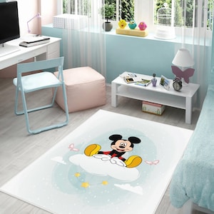 Blue Mickey Mouse,Kids Play Mat and Carpet,Mickey Mouse Rug,Cartoon Theme Rug,Cute Mickey Mouse Rug,Ultra Soft Nursery Rug, Kids Room Rug