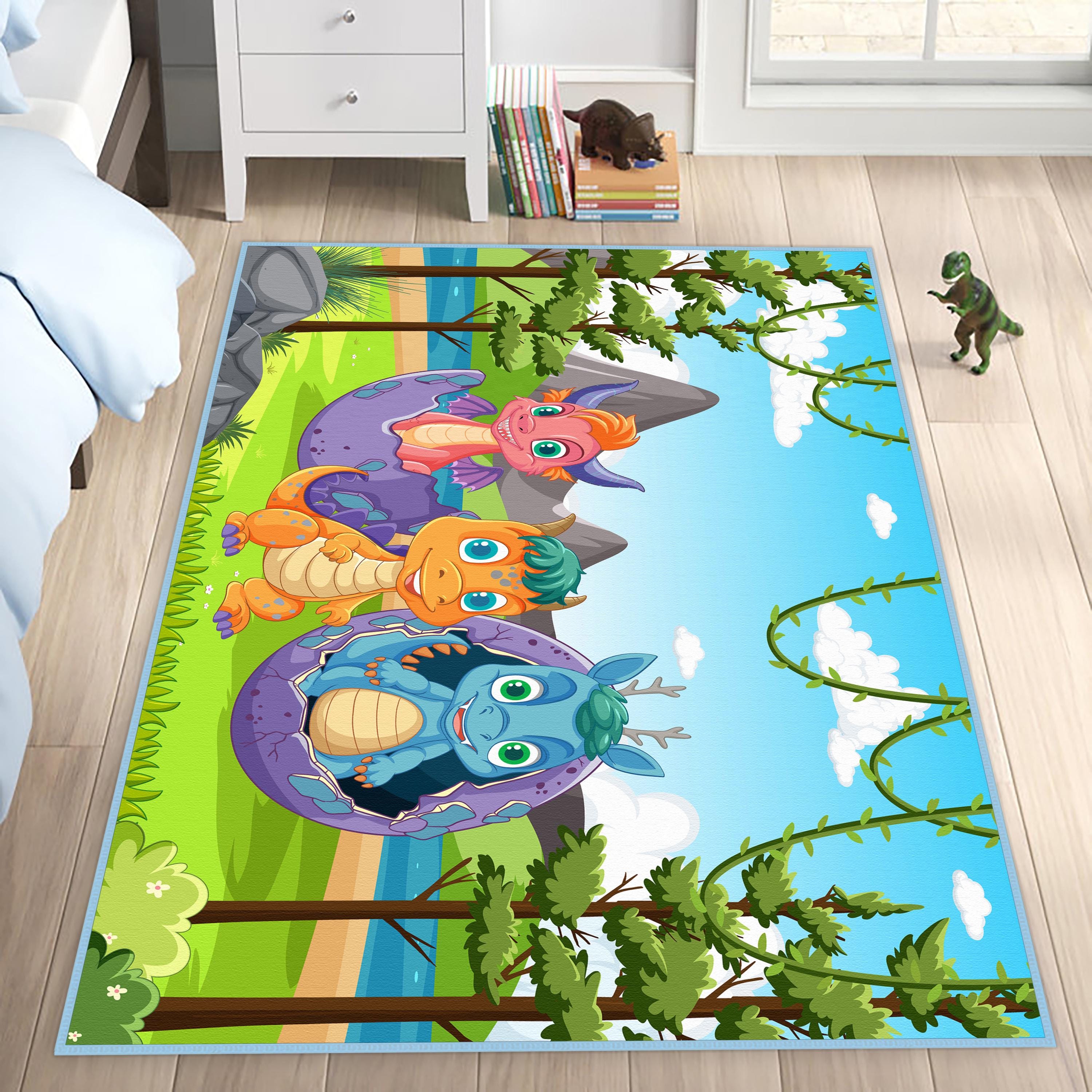Dragon Kids Rug, Colorful Dragon Pattern Rug, Green Dragon Rug, Dragons ...