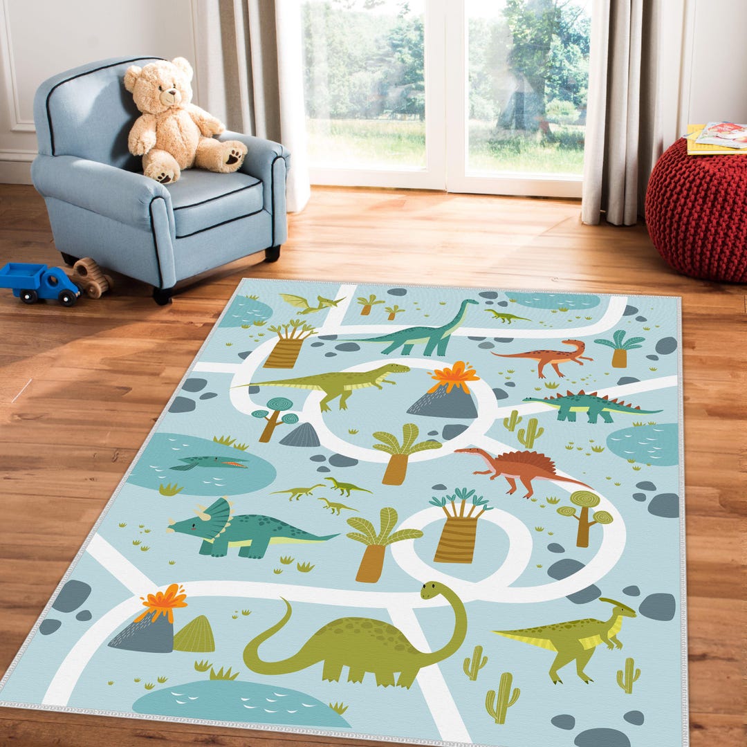 Dinosaur Rug, Dinosaur Pattern Nursery Rug, Play Rug, Dinosaur Area Rug ...
