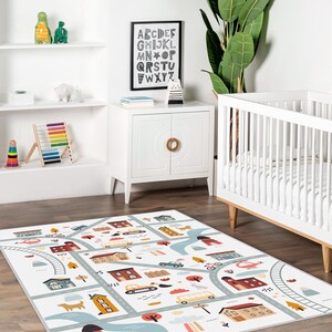 City Pattern Rug,Ultra Soft Kids Play Rug,Rug For Kids Room, Home Pattern Rug, Nursery Rug,Home Kids Decor, Gray Kids Rug,Road Carpet, Gift