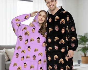 Sudadera con capucha extragrande personalizada con cara de mascota, sudaderas familiares personalizadas a juego, franela suave y cómoda, sudadera con capucha con estampado de corazones para niños