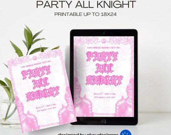 Party All Knight, Last Knight Out, Medieval theme, Renaissance themed monochromatic invitation