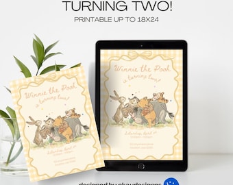 Winnie the Pooh, turning two party invitation