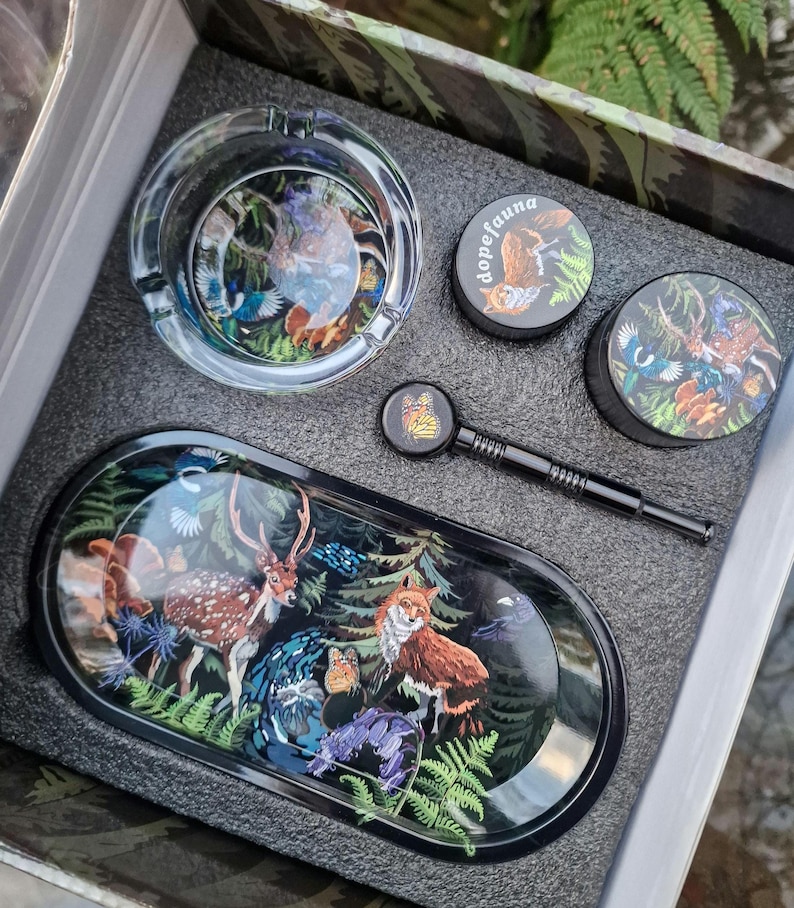 Woodland Wildlife Animals & Nature 5-Piece Collection: Herbal Grinder, Ashtray, Stash Jar, Pipe, Rolling tray gift image 1