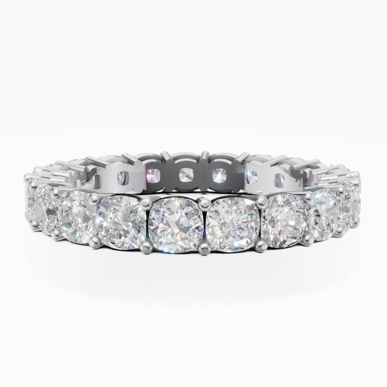 Cushion Cut Lab Grown Diamond Eternity Band 14KT Gold — Shared Prong - Etsy