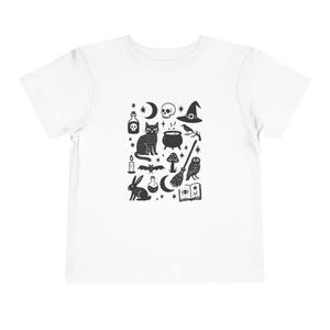 Witchy Halloween Toddler T-Shirt • Gothic Black Cat Kids Tee • Spooky Witch Cottagecore Shirt • Occult Skull Moon Graphic Tee for Children image 8