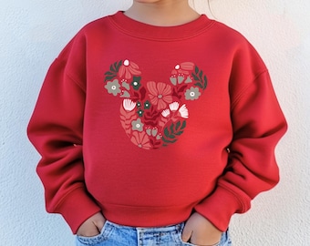 Boho bloemen Mickey kerst peutersweatshirt • Disneyland vakantie kinderkleding met ronde hals • Gezellige Disney wintervakantie-outfit voor kinderen